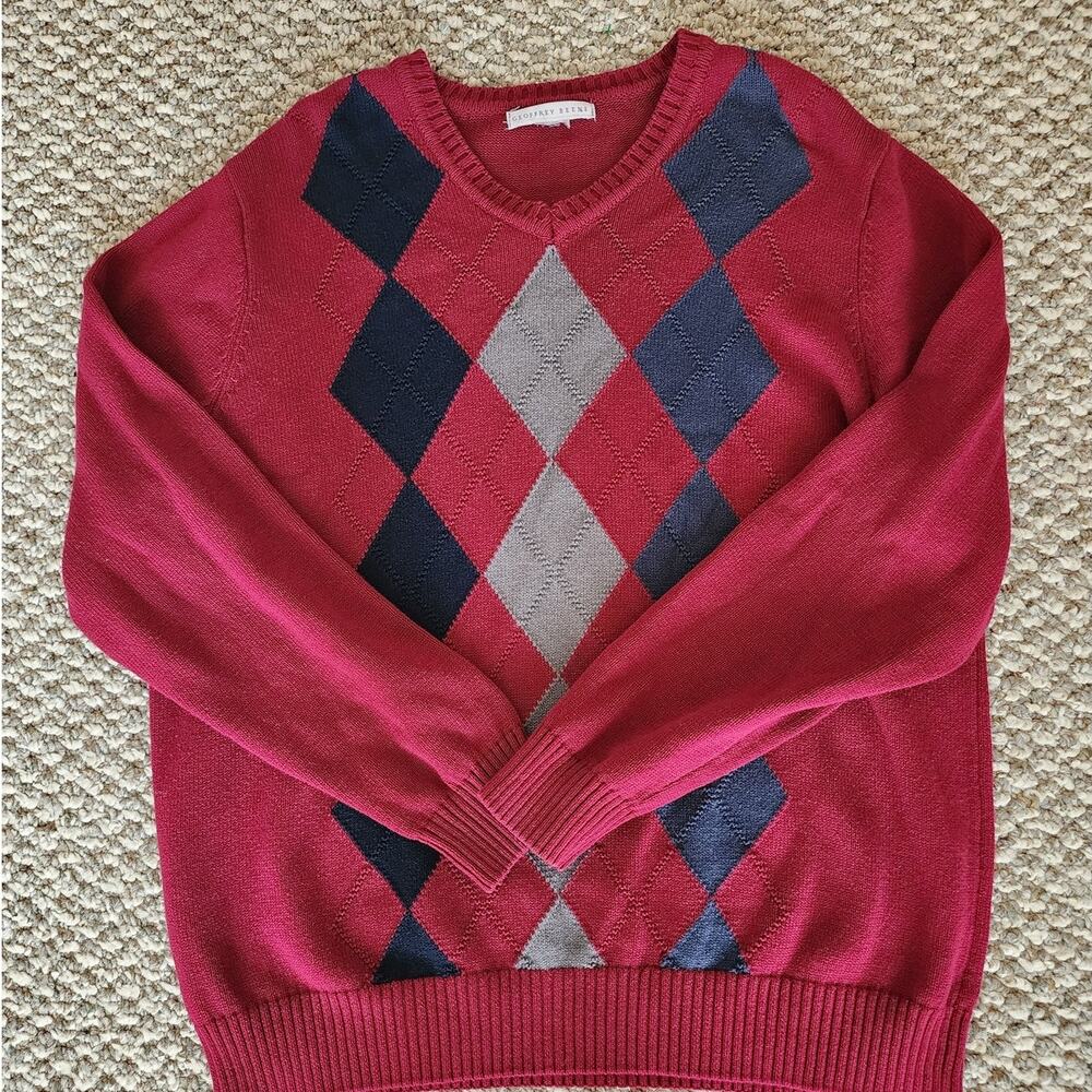 Geoffrey Beene Men's L Burgundy Argyle Long Sleeve Sweater Grandpacore Dadcore